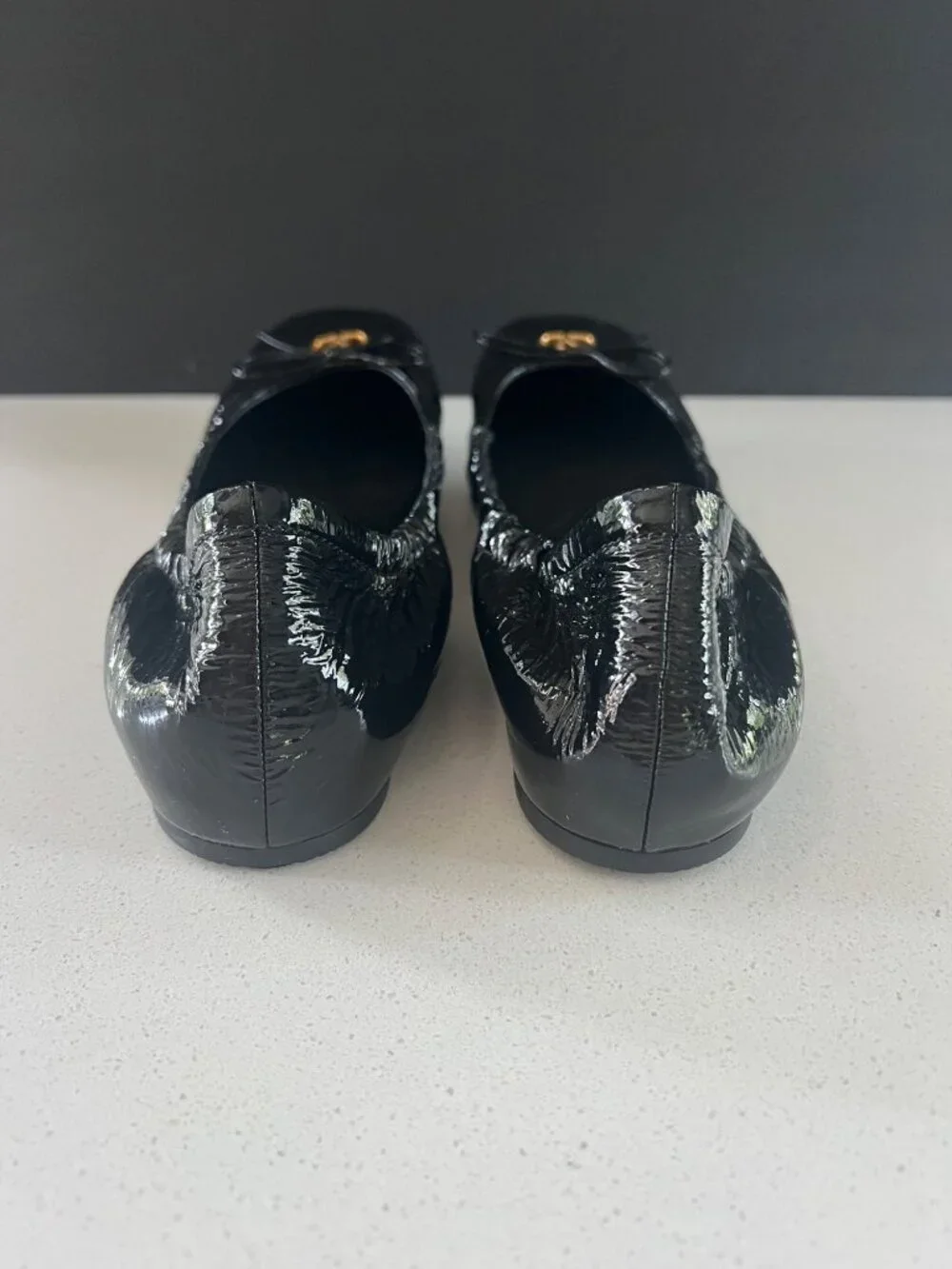 VALENTINO GARAVANI Naplack Nappa Vlogo Bow Mary Jane Ballerina Flats SIZE 40